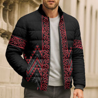 Red Aotearoa Mangopare Kowhaiwhai Niho Taniwha Bomber Puffer Jacket Maori New Zealand - Polynesian Pride