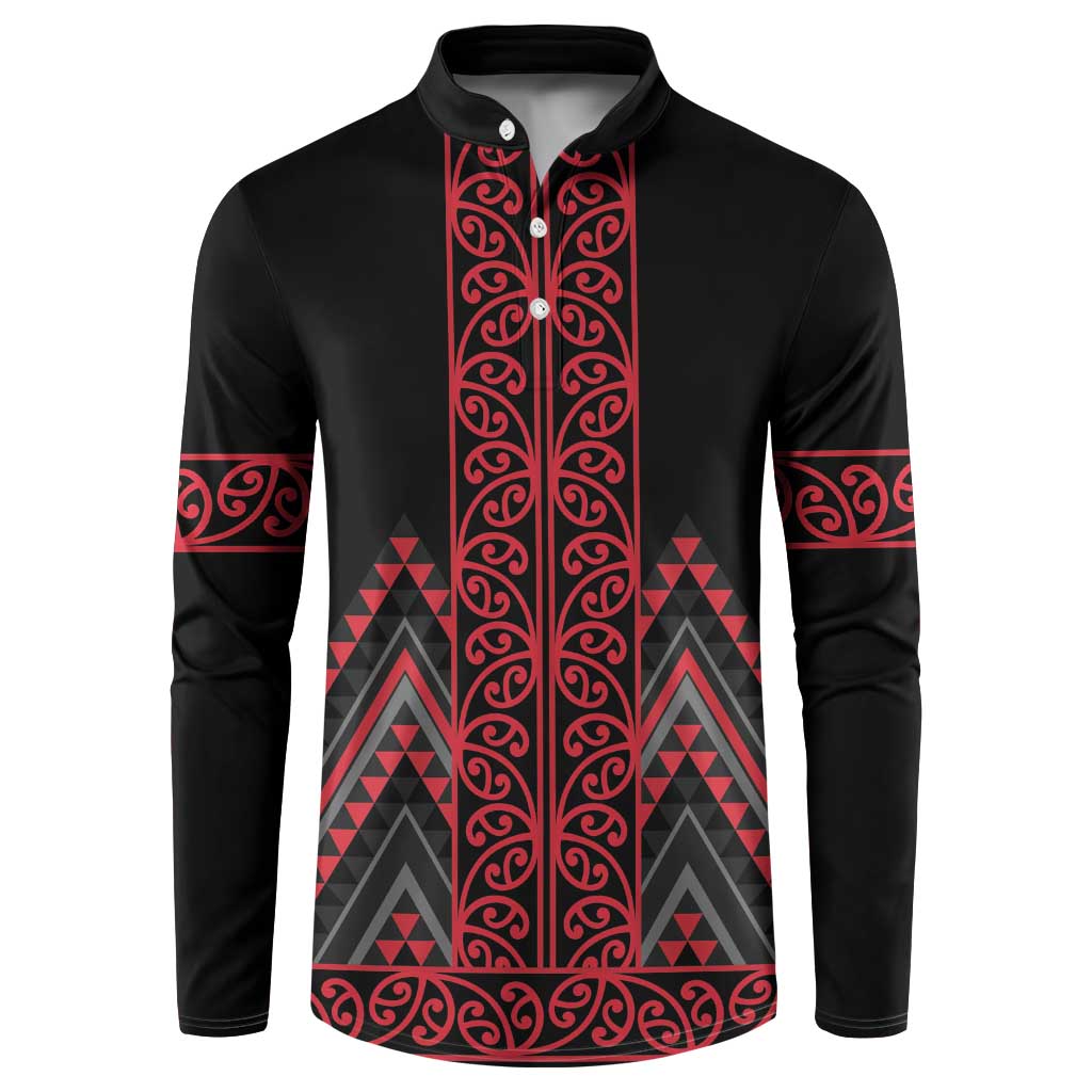 Red Aotearoa Mangopare Kowhaiwhai and Niho Taniwha Button Sweatshirt Maori New Zealand