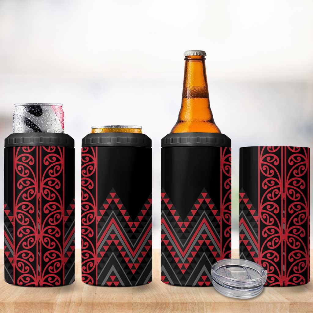 Red Aotearoa Mangopare Kowhaiwhai and Niho Taniwha 4 in 1 Can Cooler Tumbler Maori New Zealand
