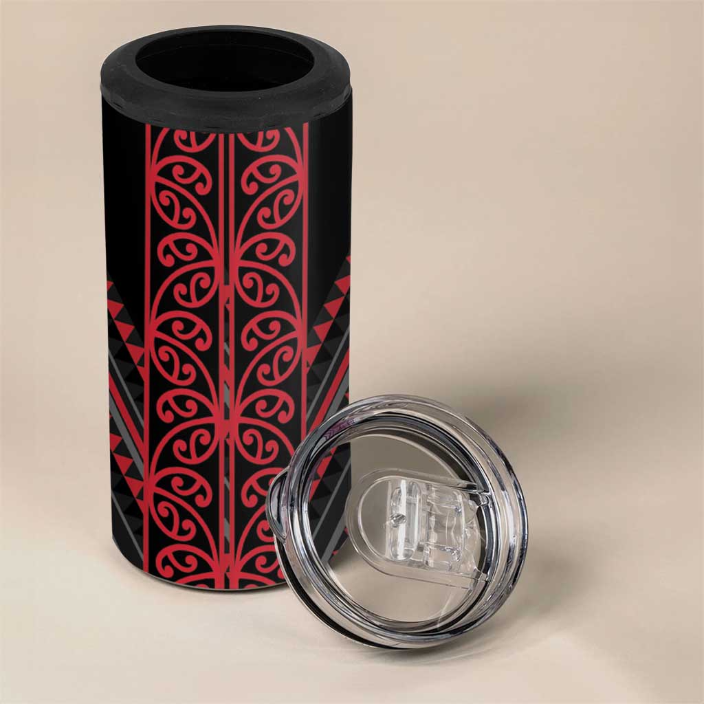 Red Aotearoa Mangopare Kowhaiwhai and Niho Taniwha 4 in 1 Can Cooler Tumbler Maori New Zealand
