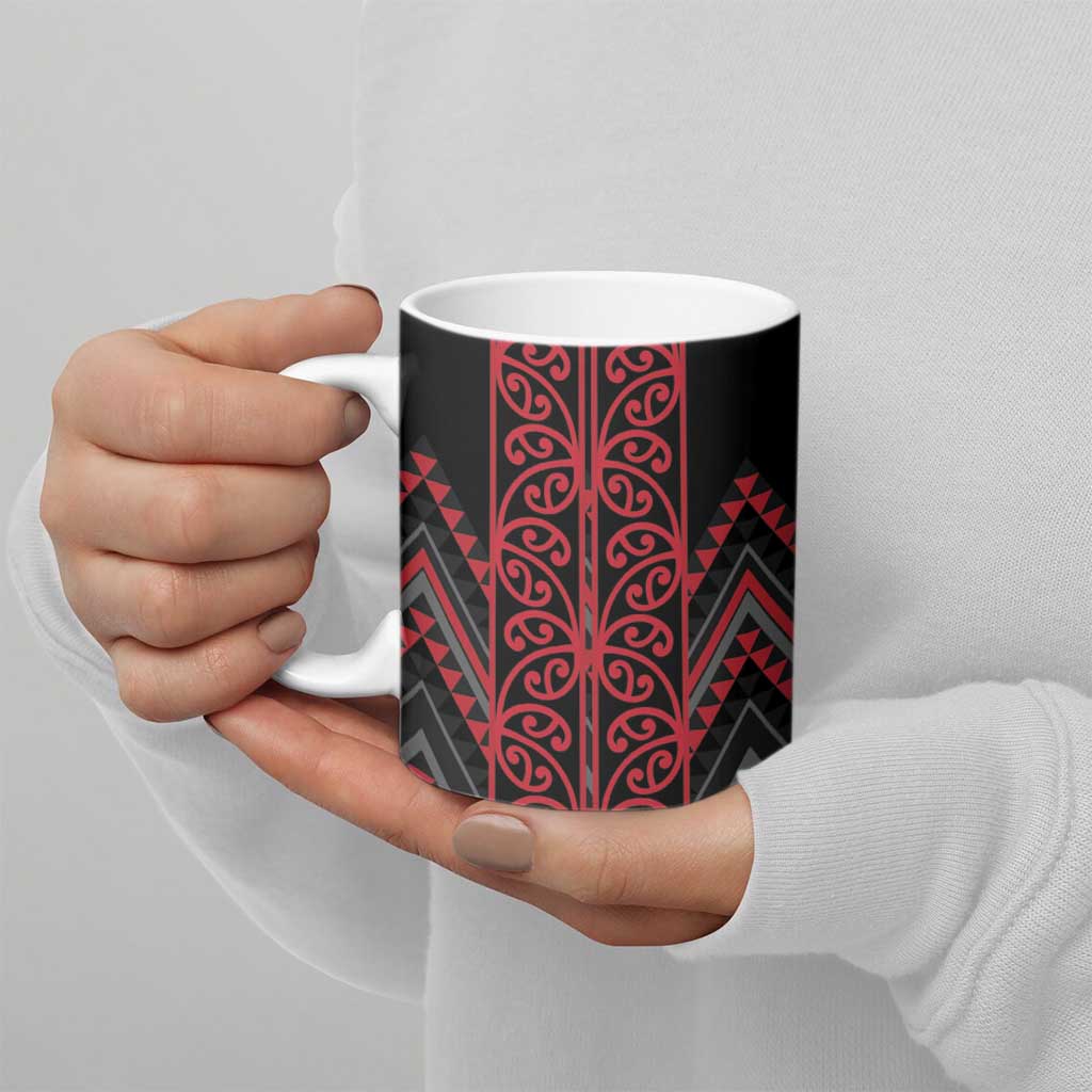 Red Aotearoa Mangopare Kowhaiwhai Niho Taniwha Ceramic Mug Maori New Zealand - Polynesian Pride