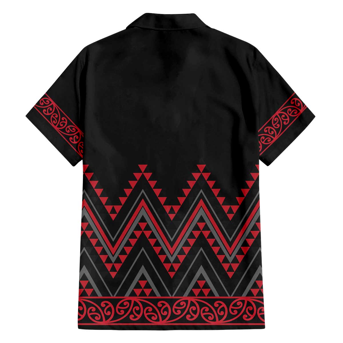 Red Aotearoa Mangopare Kowhaiwhai and Niho Taniwha Family Matching Off The Shoulder Long Sleeve Dress and Hawaiian Shirt Maori New Zealand