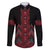 Red Aotearoa Mangopare Kowhaiwhai and Niho Taniwha Family Matching Off The Shoulder Long Sleeve Dress and Hawaiian Shirt Maori New Zealand