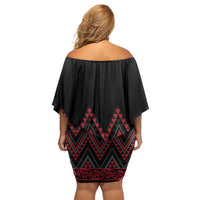 Red Aotearoa Mangopare Kowhaiwhai and Niho Taniwha Family Matching Off Shoulder Short Dress and Hawaiian Shirt Maori New Zealand