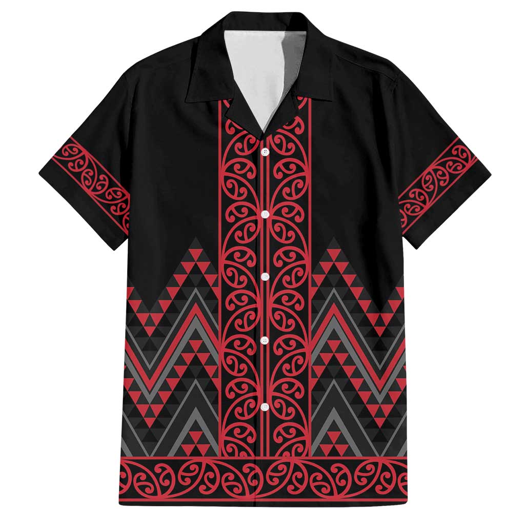 Red Aotearoa Mangopare Kowhaiwhai and Niho Taniwha Family Matching Puletasi and Hawaiian Shirt Maori New Zealand