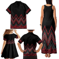 Red Aotearoa Mangopare Kowhaiwhai and Niho Taniwha Family Matching Tank Maxi Dress and Hawaiian Shirt Maori New Zealand