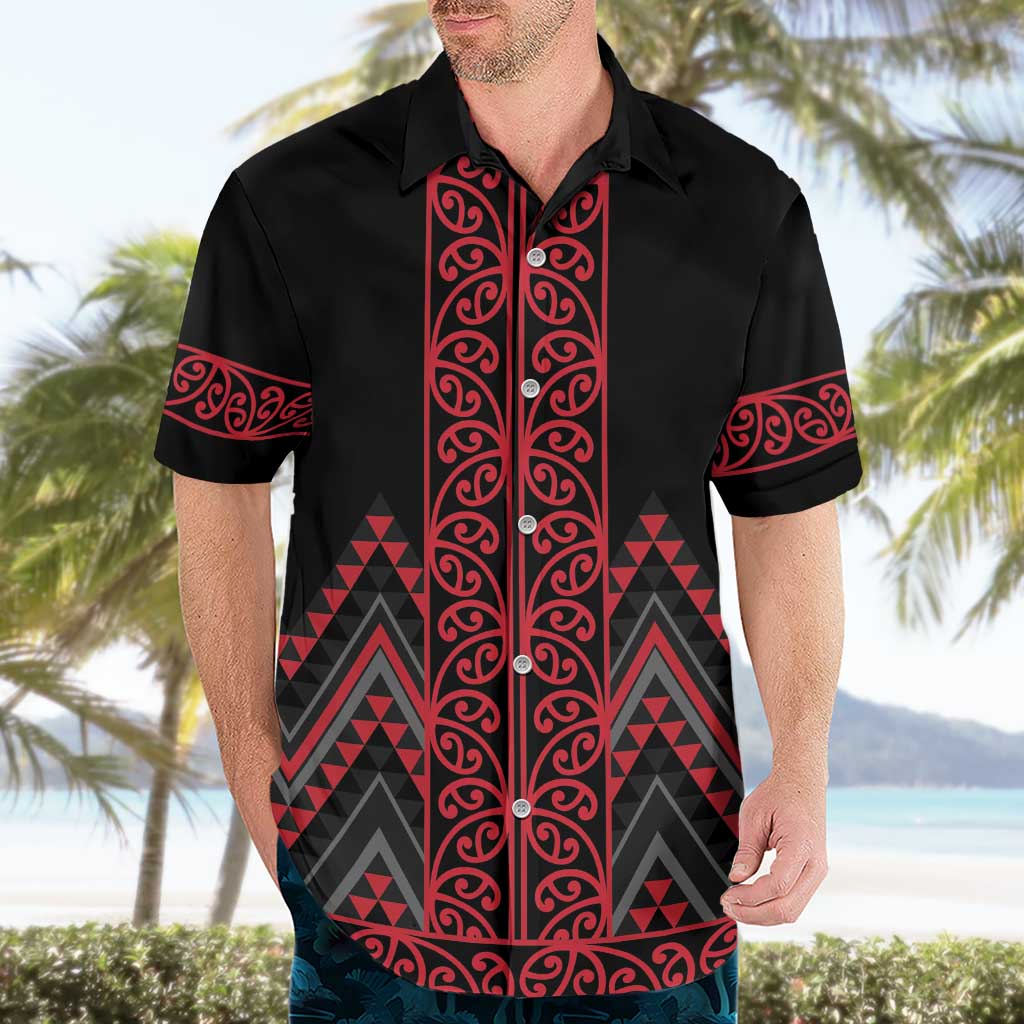 Red Aotearoa Mangopare Kowhaiwhai and Niho Taniwha Hawaiian Shirt Maori New Zealand