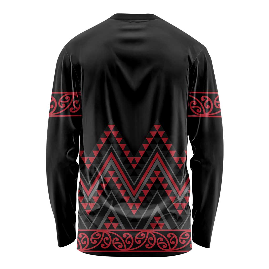 Red Aotearoa Mangopare Kowhaiwhai and Niho Taniwha Long Sleeve Shirt Maori New Zealand