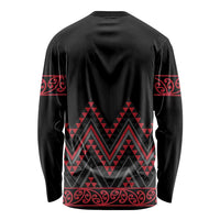 Red Aotearoa Mangopare Kowhaiwhai and Niho Taniwha Long Sleeve Shirt Maori New Zealand