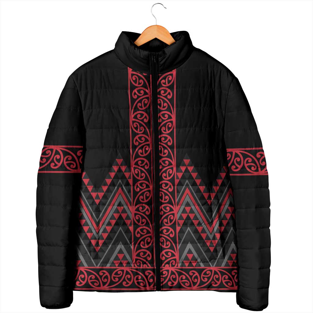 Red Aotearoa Mangopare Kowhaiwhai Niho Taniwha Padded Jacket Maori New Zealand - Polynesian Pride