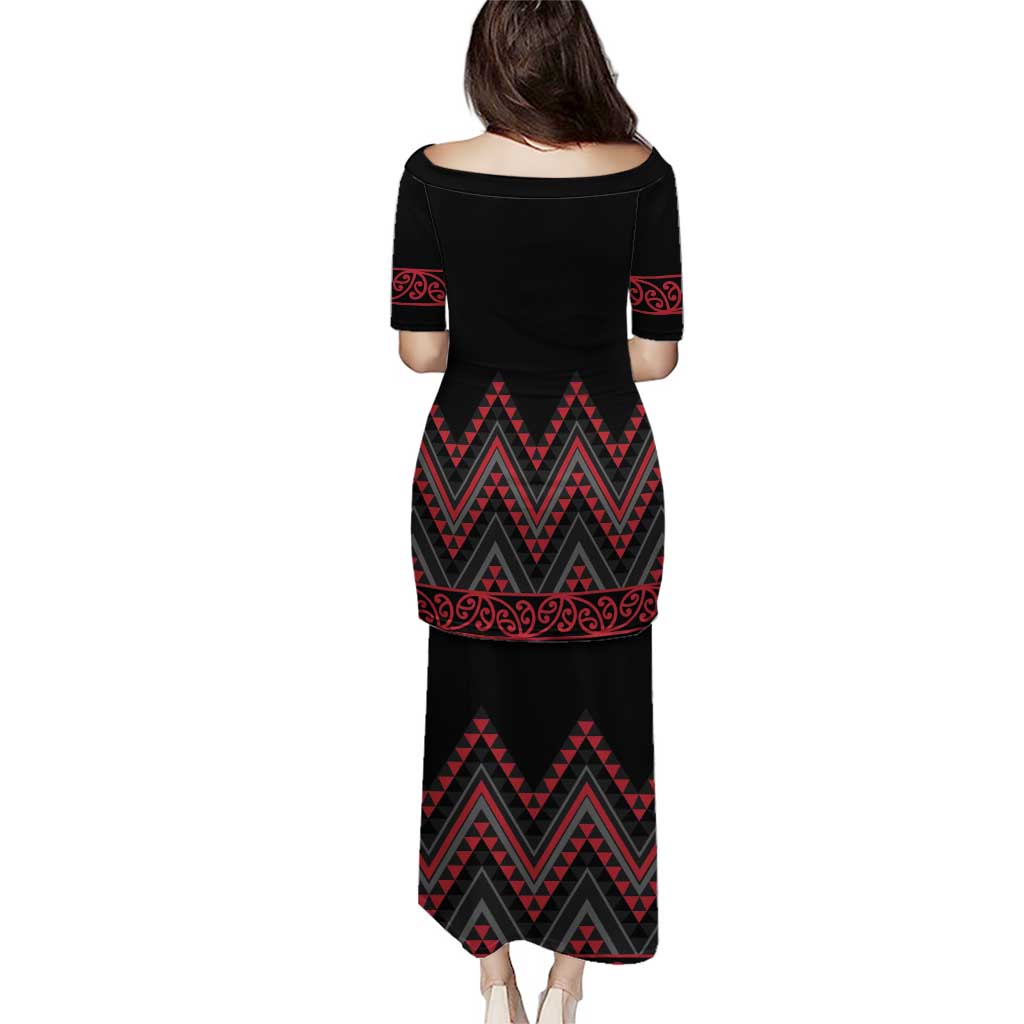 Red Aotearoa Mangopare Kowhaiwhai and Niho Taniwha Puletasi Maori New Zealand