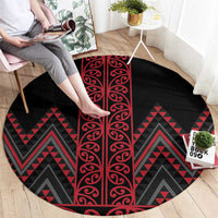 Red Aotearoa Mangopare Kowhaiwhai and Niho Taniwha Round Carpet Maori New Zealand