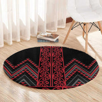 Red Aotearoa Mangopare Kowhaiwhai and Niho Taniwha Round Carpet Maori New Zealand