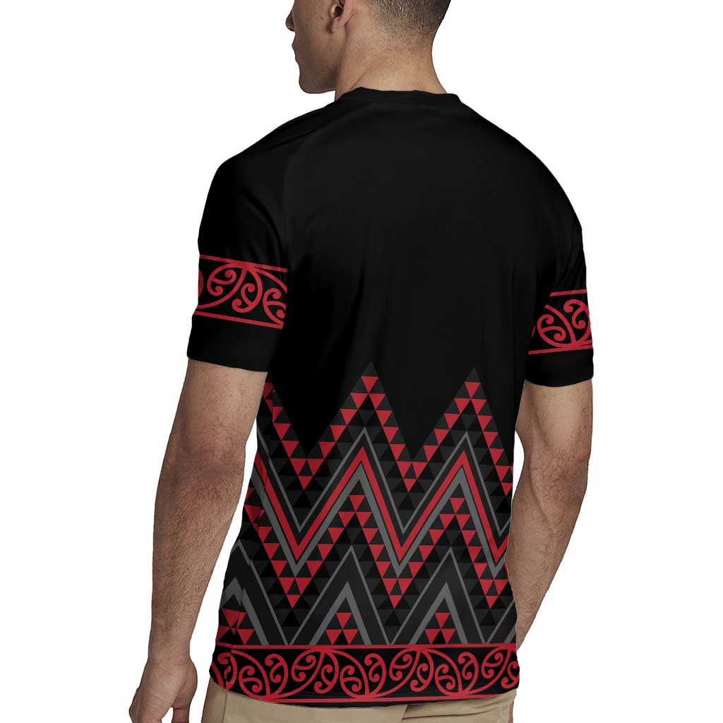 Red Aotearoa Mangopare Kowhaiwhai and Niho Taniwha Rugby Jersey Maori New Zealand