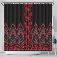 Red Aotearoa Mangopare Kowhaiwhai and Niho Taniwha Shower Curtain Maori New Zealand
