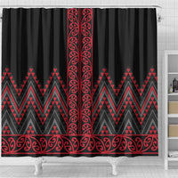 Red Aotearoa Mangopare Kowhaiwhai and Niho Taniwha Shower Curtain Maori New Zealand