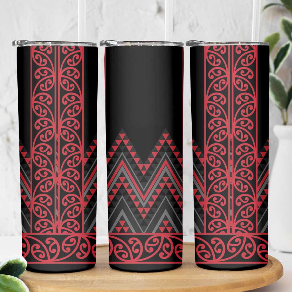 Red Aotearoa Mangopare Kowhaiwhai and Niho Taniwha Skinny Tumbler Maori New Zealand