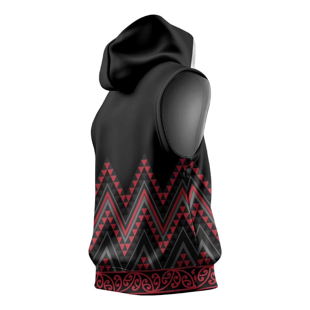 Red Aotearoa Mangopare Kowhaiwhai Niho Taniwha Sleeveless Hoodie Maori New Zealand - Polynesian Pride