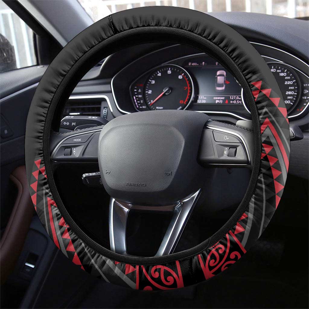 Red Aotearoa Mangopare Kowhaiwhai and Niho Taniwha Steering Wheel Cover Maori New Zealand