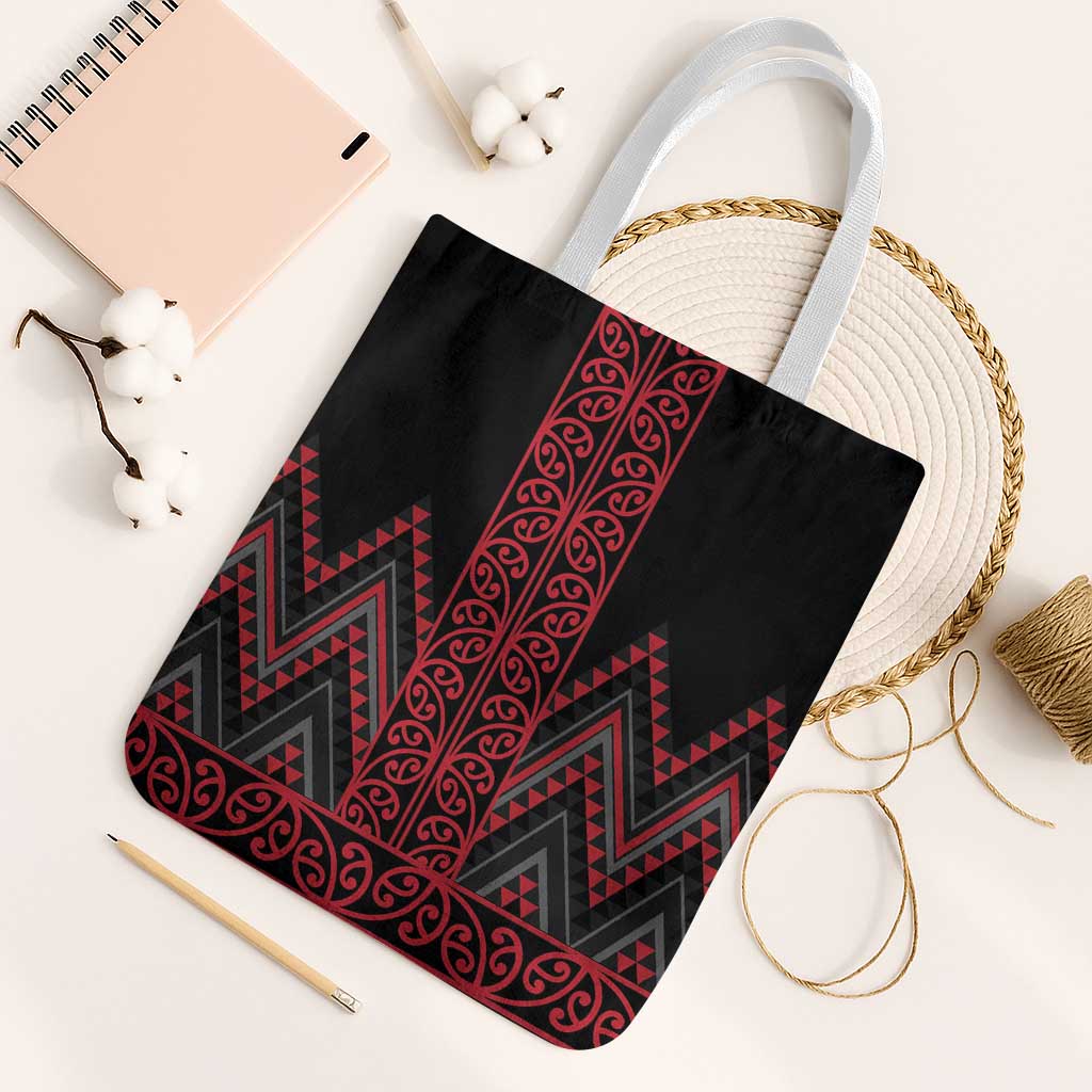 Red Aotearoa Mangopare Kowhaiwhai Niho Taniwha Tote Bag Maori New Zealand - Polynesian Pride