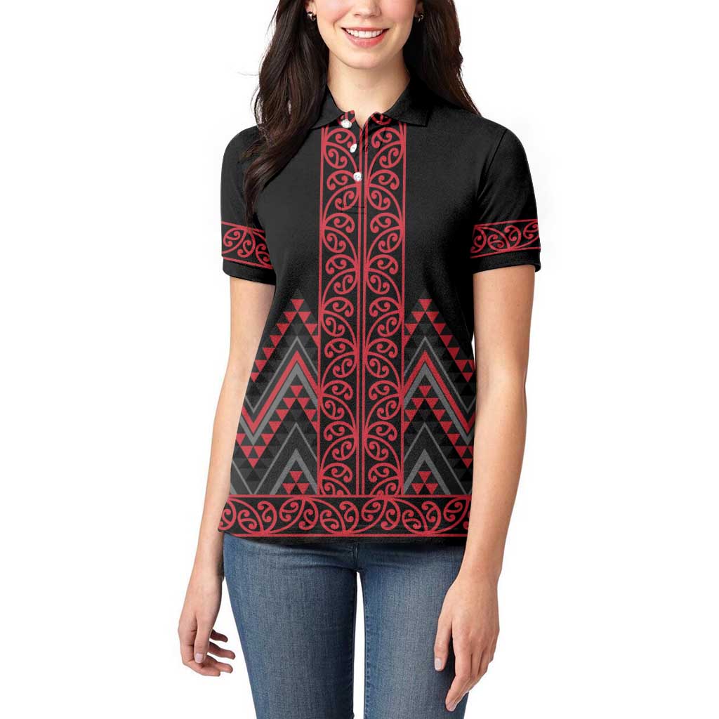Red Aotearoa Mangopare Kowhaiwhai and Niho Taniwha Women Polo Shirt Maori New Zealand