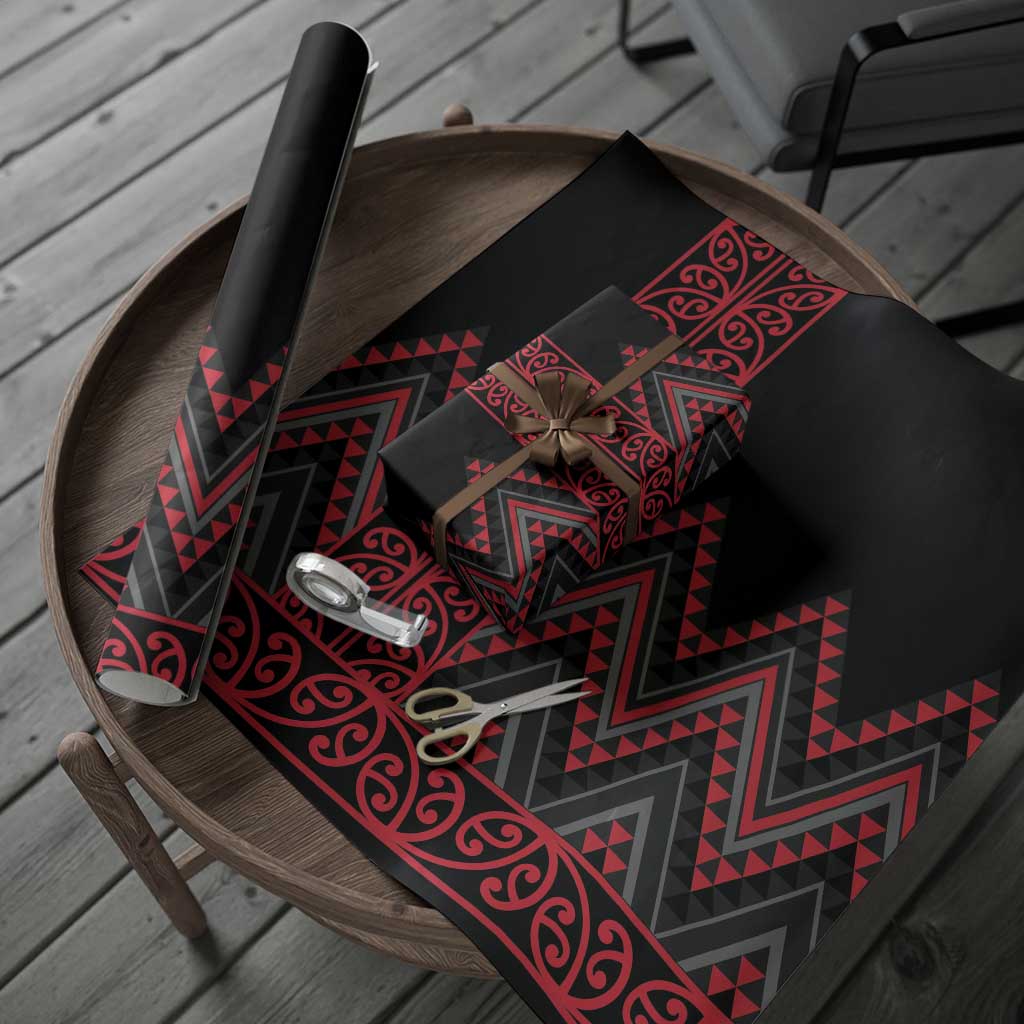 Red Aotearoa Mangopare Kowhaiwhai and Niho Taniwha Wrapping Paper Maori New Zealand - Polynesian Pride