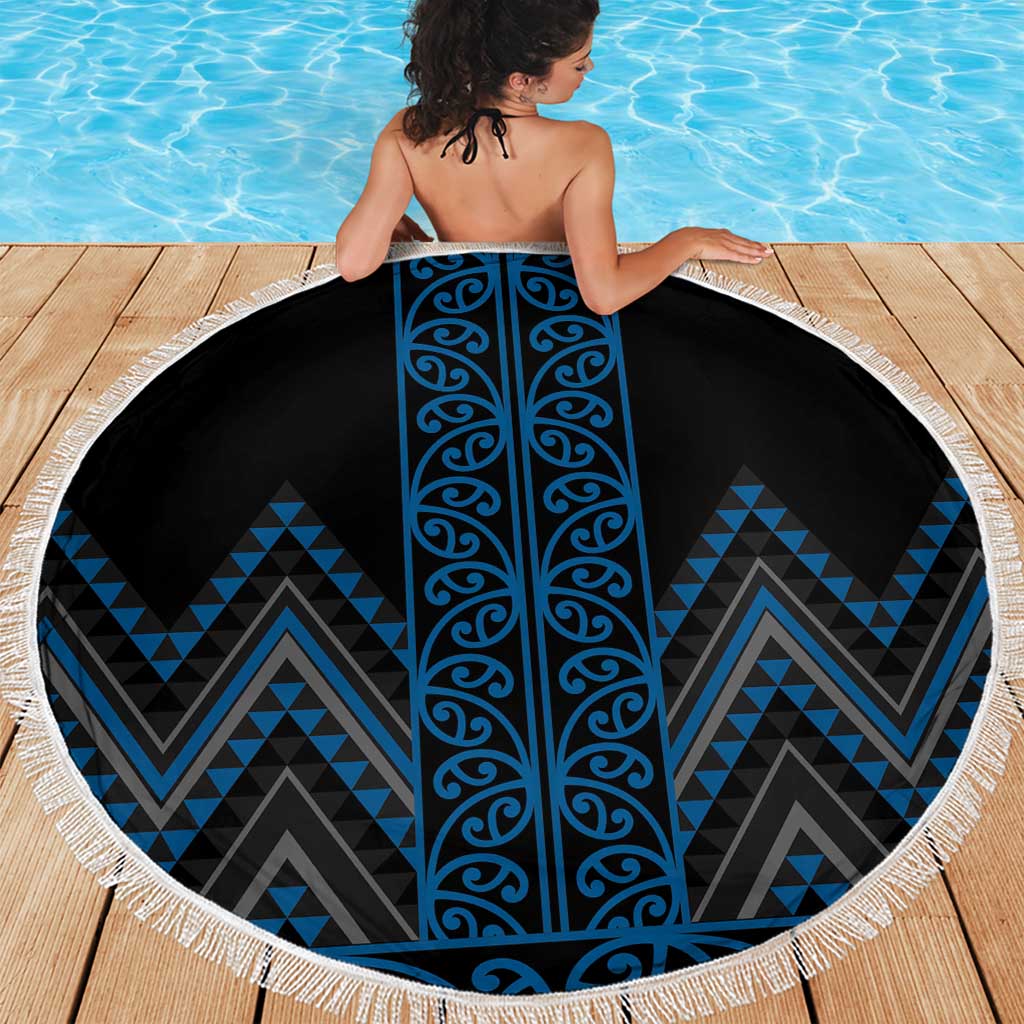 Blue Aotearoa Mangopare Kowhaiwhai and Niho Taniwha Beach Blanket Maori New Zealand