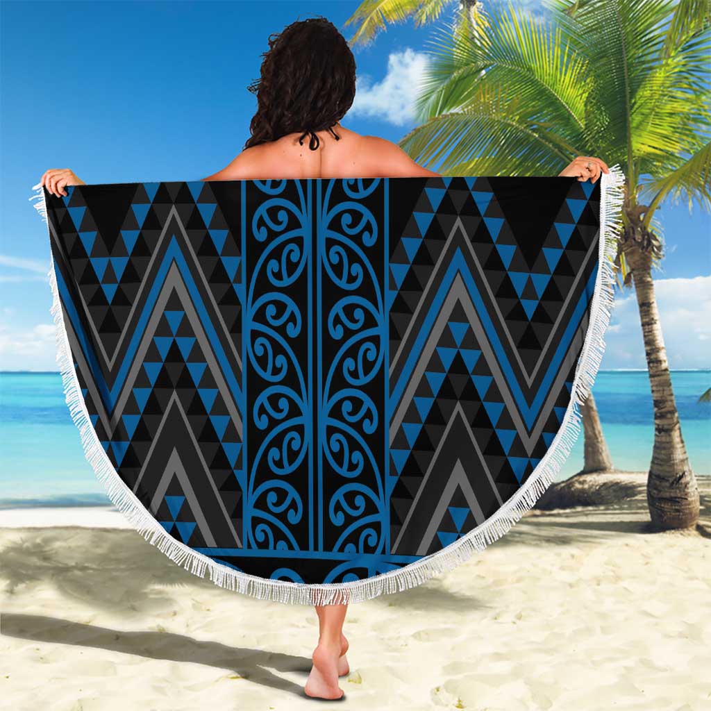 Blue Aotearoa Mangopare Kowhaiwhai and Niho Taniwha Beach Blanket Maori New Zealand