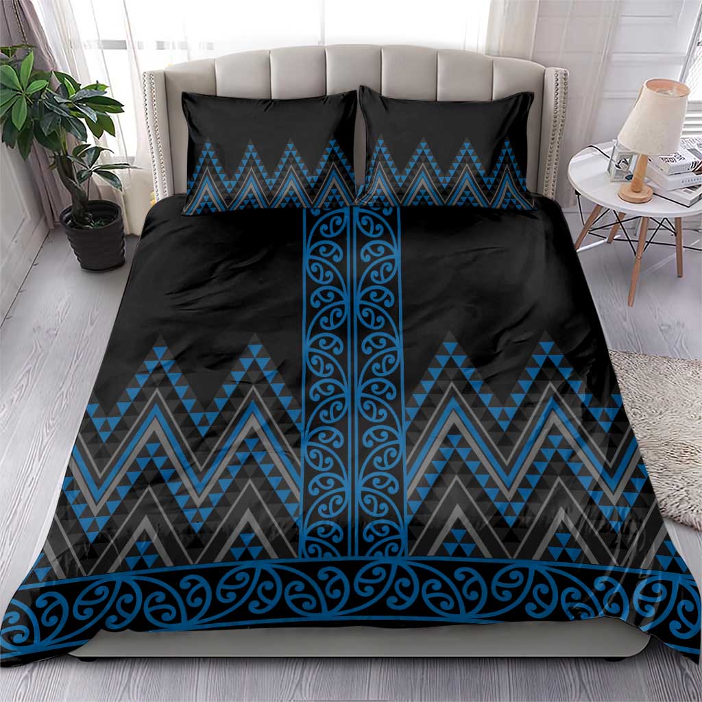 Blue Aotearoa Mangopare Kowhaiwhai and Niho Taniwha Bedding Set Maori New Zealand