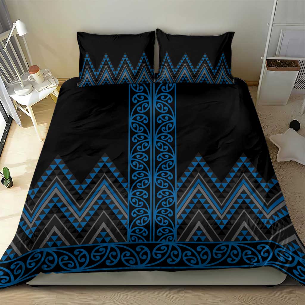 Blue Aotearoa Mangopare Kowhaiwhai and Niho Taniwha Bedding Set Maori New Zealand