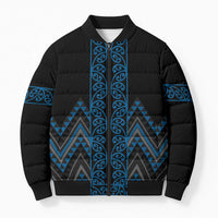 Blue Aotearoa Mangopare Kowhaiwhai Niho Taniwha Bomber Puffer Jacket Maori New Zealand - Polynesian Pride