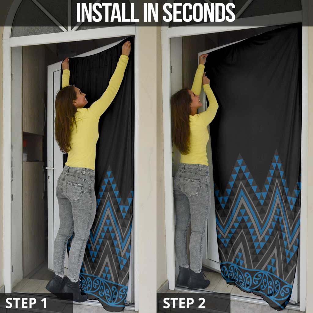 Blue Aotearoa Mangopare Kowhaiwhai Niho Taniwha Door Cover Maori New Zealand - Polynesian Pride