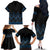 Blue Aotearoa Mangopare Kowhaiwhai and Niho Taniwha Family Matching Off The Shoulder Long Sleeve Dress and Hawaiian Shirt Maori New Zealand