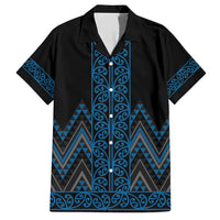 Blue Aotearoa Mangopare Kowhaiwhai and Niho Taniwha Family Matching Short Sleeve Bodycon Dress and Hawaiian Shirt Maori New Zealand