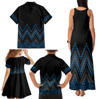 Blue Aotearoa Mangopare Kowhaiwhai and Niho Taniwha Family Matching Tank Maxi Dress and Hawaiian Shirt Maori New Zealand