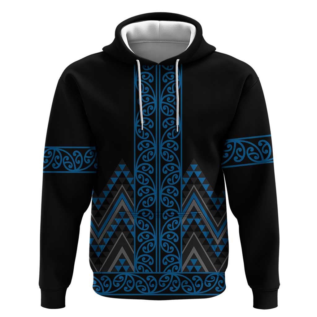Blue Aotearoa Mangopare Kowhaiwhai and Niho Taniwha Hoodie Maori New Zealand