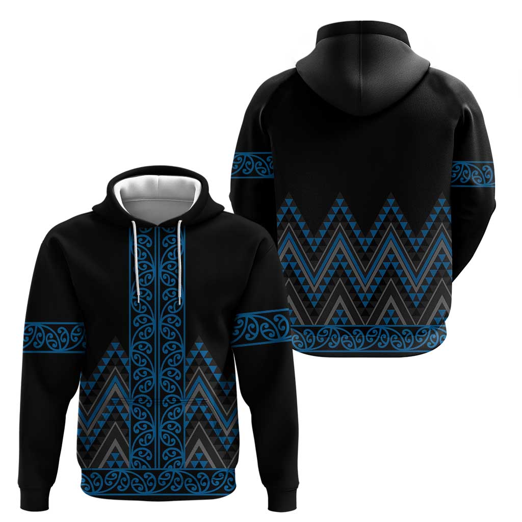 Blue Aotearoa Mangopare Kowhaiwhai and Niho Taniwha Hoodie Maori New Zealand