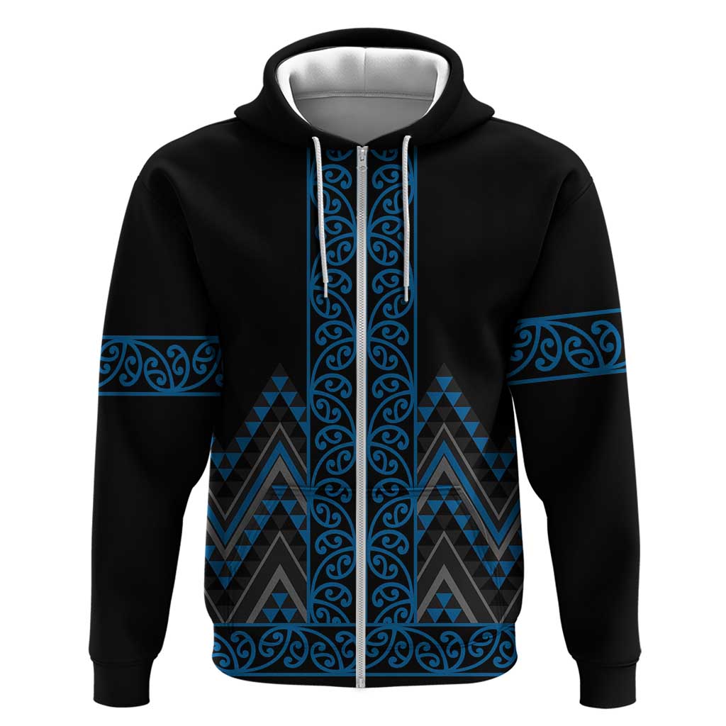 Blue Aotearoa Mangopare Kowhaiwhai and Niho Taniwha Hoodie Maori New Zealand