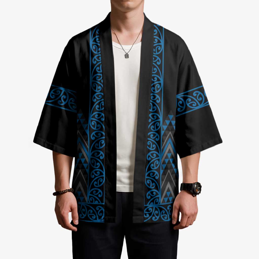 Blue Aotearoa Mangopare Kowhaiwhai Niho Taniwha Kimono Maori New Zealand - Polynesian Pride