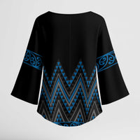 Blue Aotearoa Mangopare Kowhaiwhai Niho Taniwha Kimono Sleeve Blouse Maori New Zealand - Polynesian Pride