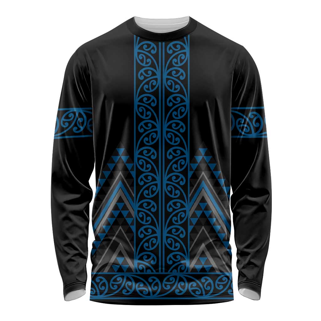 Blue Aotearoa Mangopare Kowhaiwhai and Niho Taniwha Long Sleeve Shirt Maori New Zealand