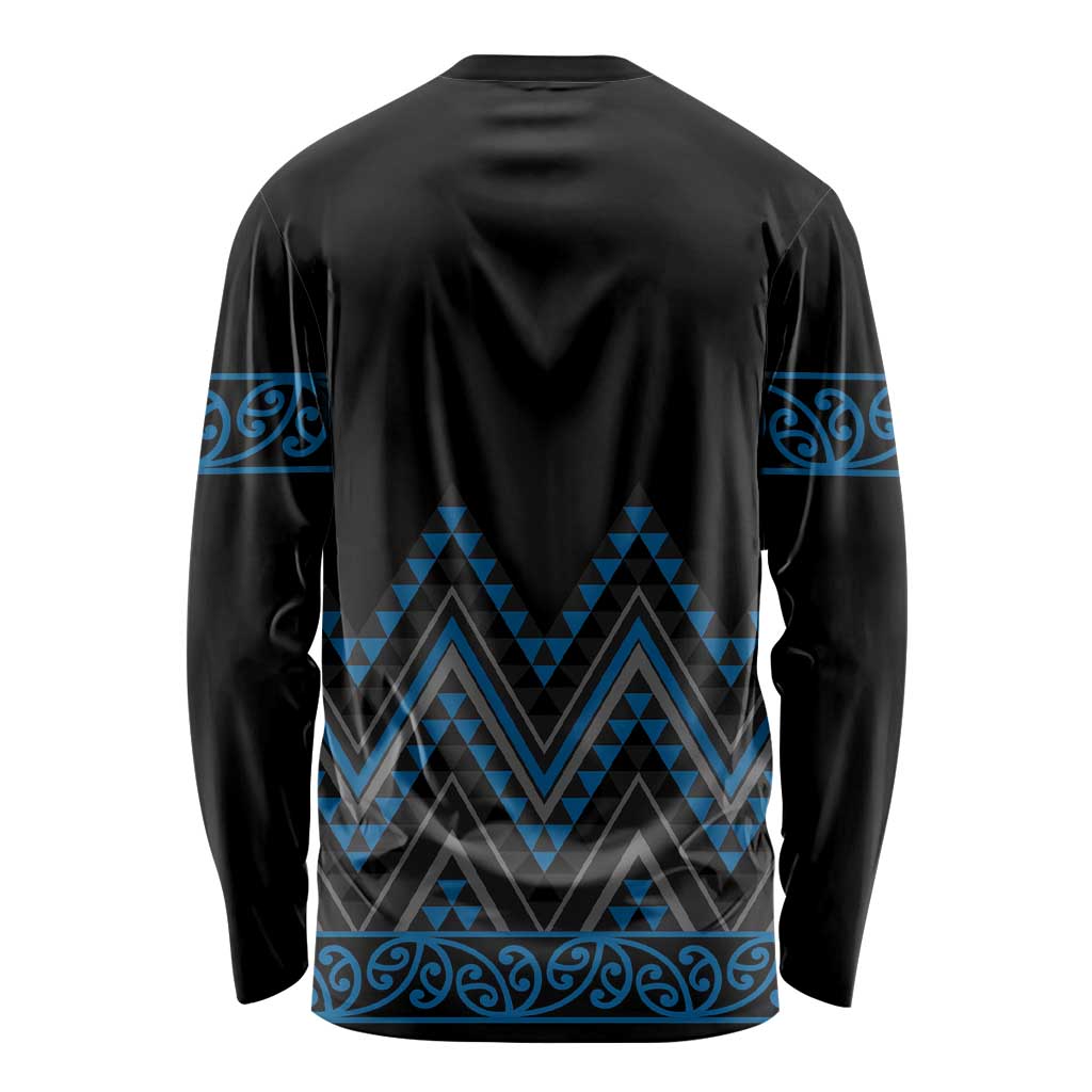 Blue Aotearoa Mangopare Kowhaiwhai and Niho Taniwha Long Sleeve Shirt Maori New Zealand