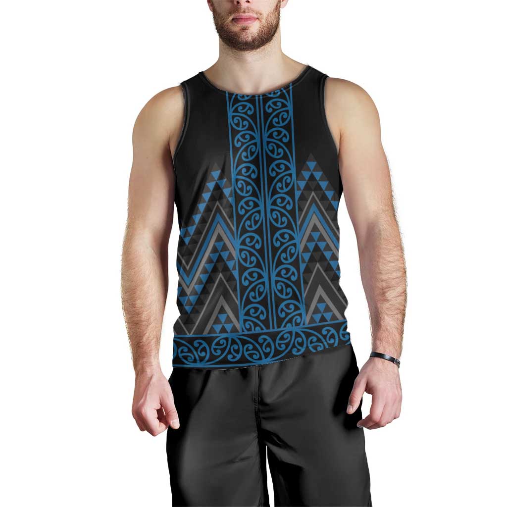 Blue Aotearoa Mangopare Kowhaiwhai and Niho Taniwha Men Tank Top Maori New Zealand
