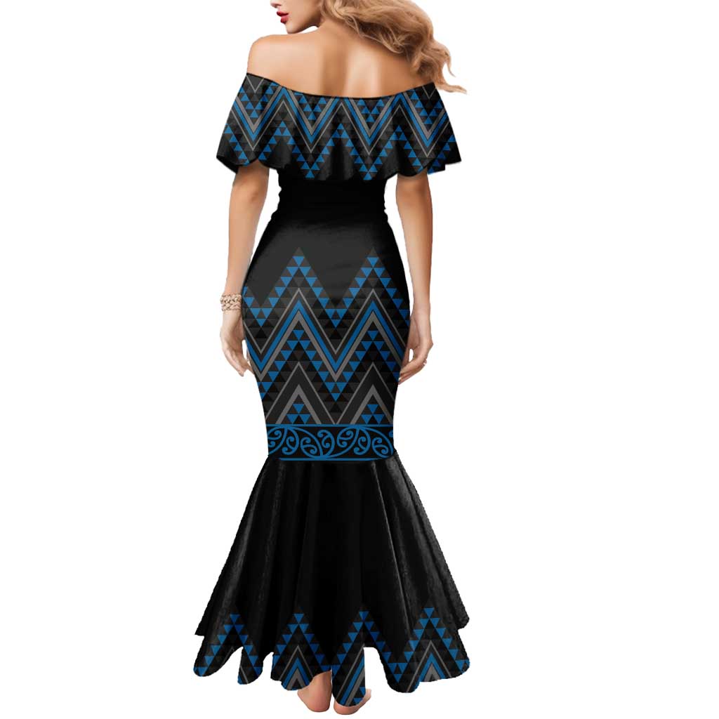 Blue Aotearoa Mangopare Kowhaiwhai and Niho Taniwha Mermaid Dress Maori New Zealand