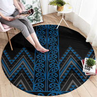 Blue Aotearoa Mangopare Kowhaiwhai and Niho Taniwha Round Carpet Maori New Zealand