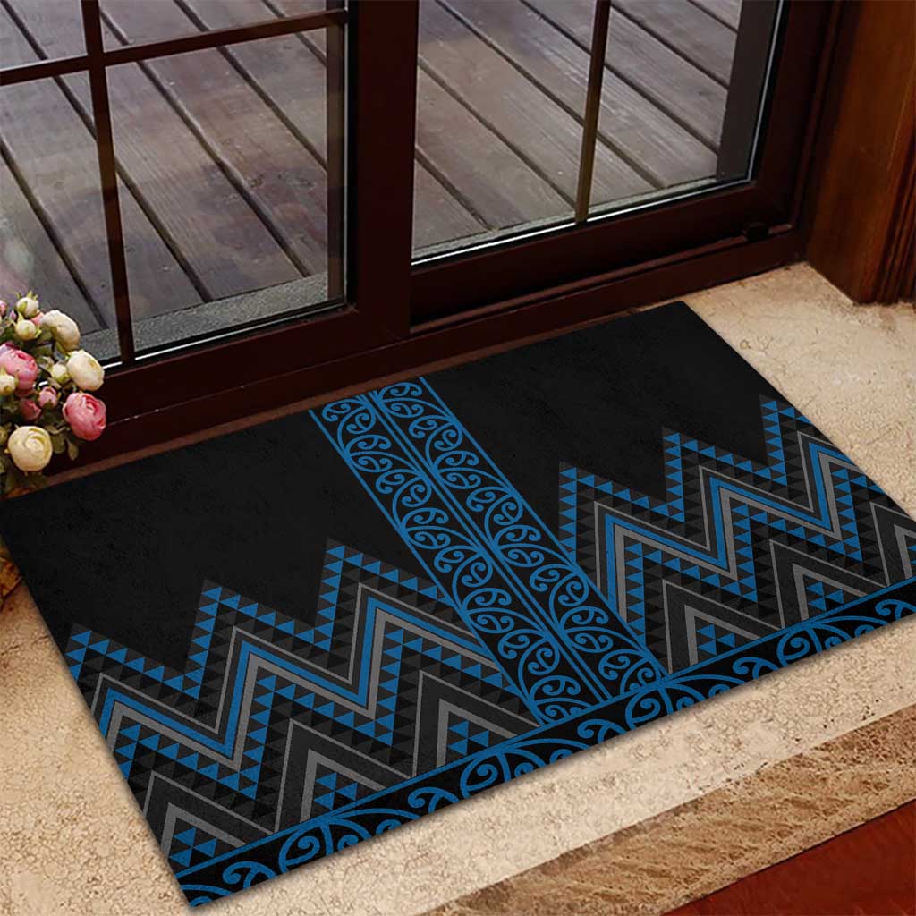 Blue Aotearoa Mangopare Kowhaiwhai and Niho Taniwha Rubber Doormat Maori New Zealand