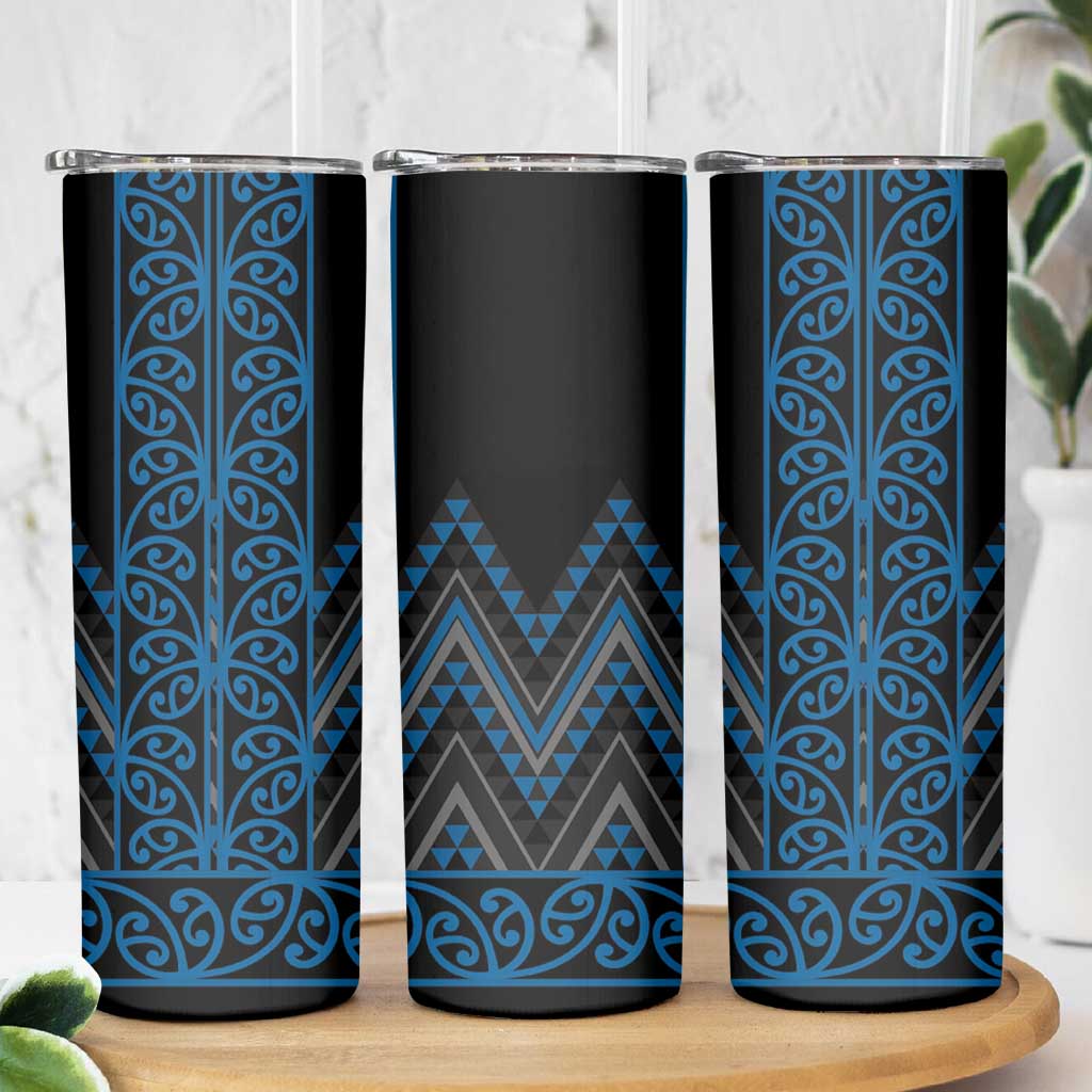 Blue Aotearoa Mangopare Kowhaiwhai and Niho Taniwha Skinny Tumbler Maori New Zealand