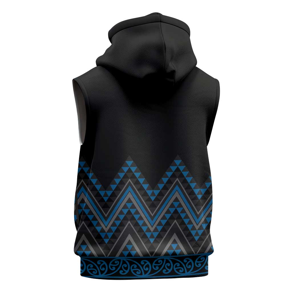 Blue Aotearoa Mangopare Kowhaiwhai Niho Taniwha Sleeveless Zip Hoodie Maori New Zealand - Polynesian Pride