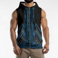 Blue Aotearoa Mangopare Kowhaiwhai Niho Taniwha Sleeveless Zip Hoodie Maori New Zealand - Polynesian Pride