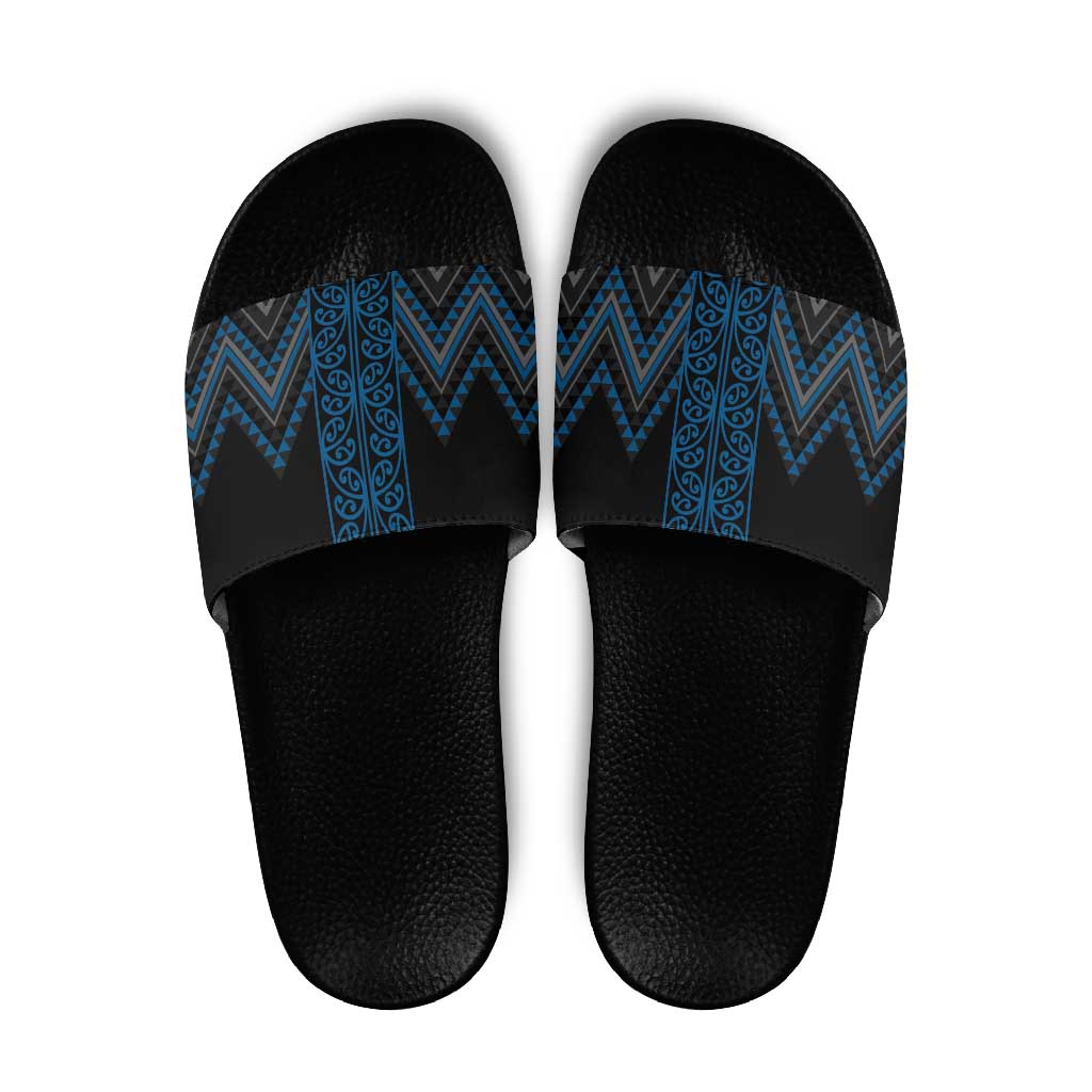 Blue Aotearoa Mangopare Kowhaiwhai Niho Taniwha Slide Sandals Maori New Zealand - Polynesian Pride